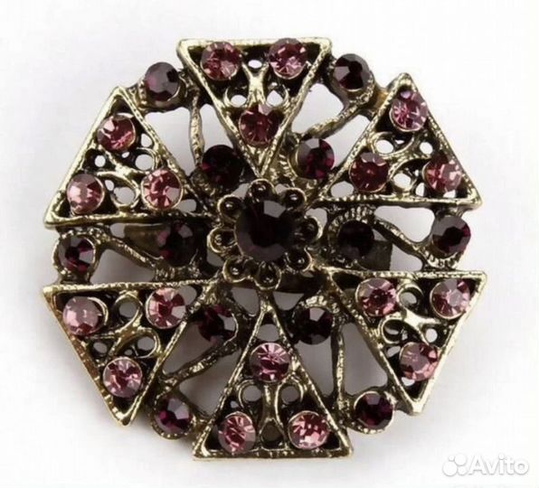 Антикварная брошь Гранат Розовые Сапфиры
