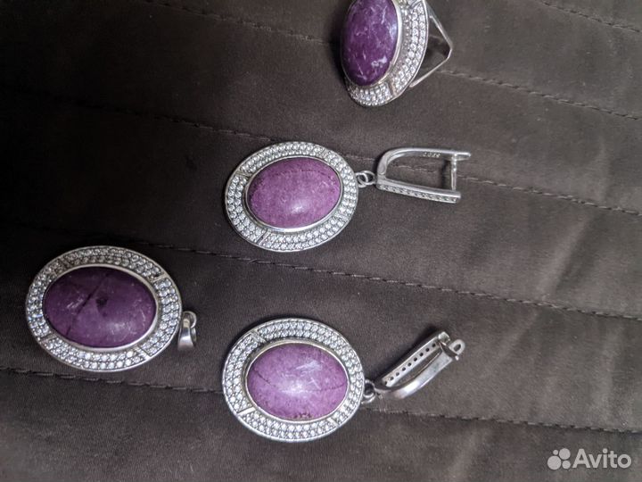 Серьги, кольцо, кулон серебро