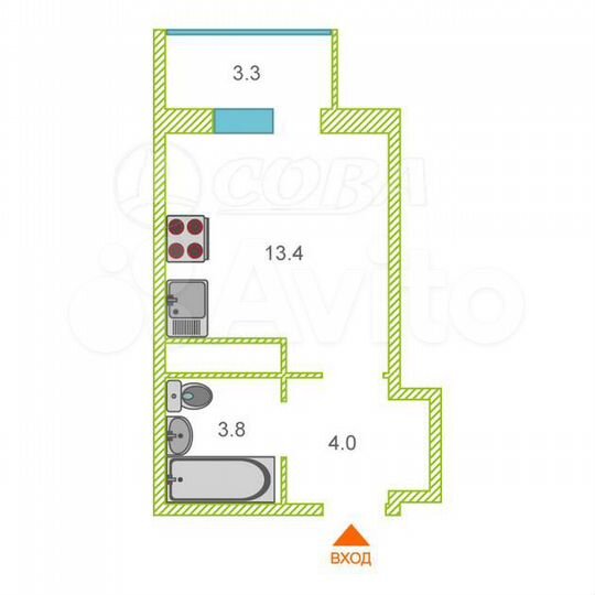 Квартира-студия, 21,8 м², 4/19 эт.