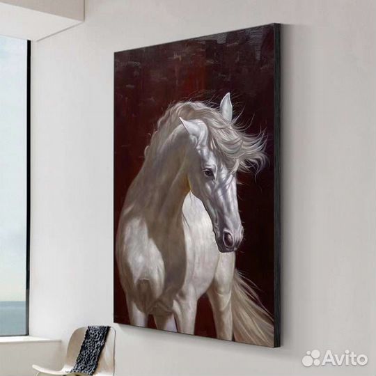 Большая картина маслом с лошадью