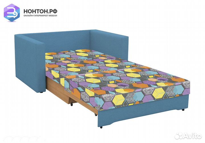 Диван выкатной Виктория-5 с узором синий