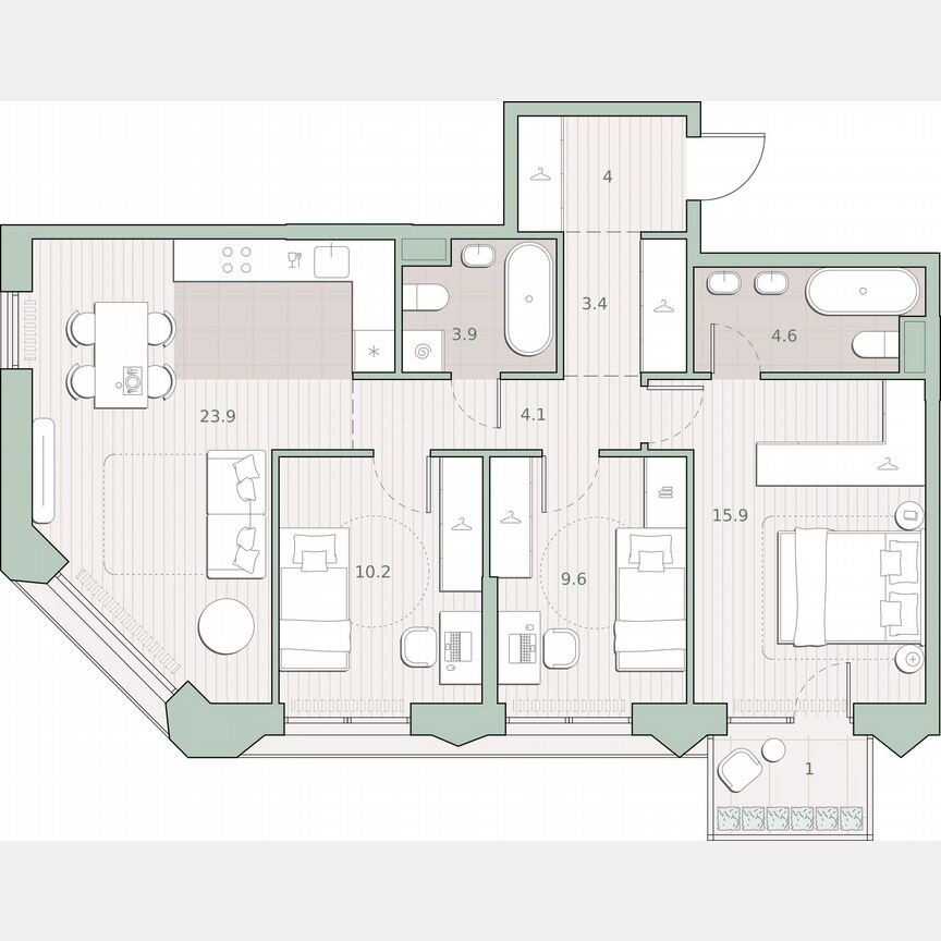 3-к. квартира, 80,6 м², 3/13 эт.