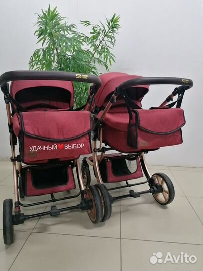 Новая коляска для двойни 2в1 Sweet Kids (гранат)