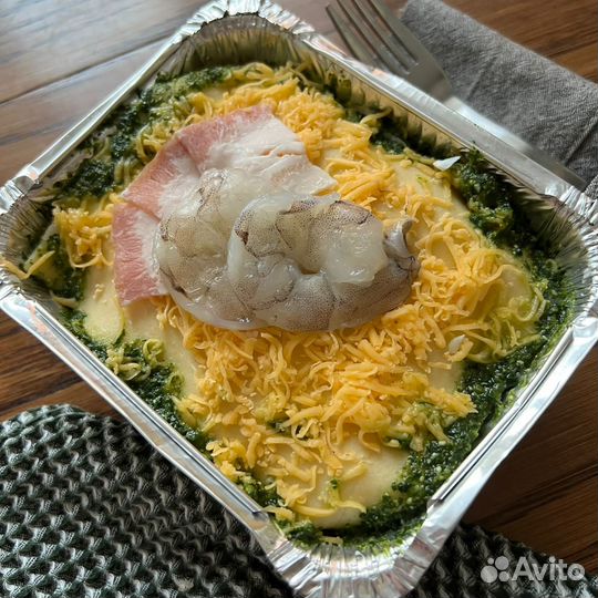 Лазанья с креветкой и беконом с/м