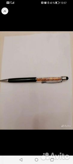 Ручка шариковая с натуральным янтарем и стилусом