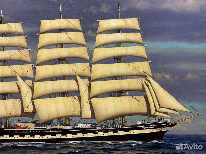 Картина маслом море корабль