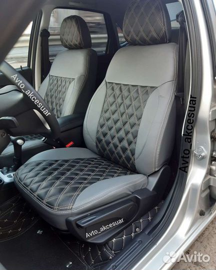 Чехлы Лада Гранта фл - Веста Черно-серые