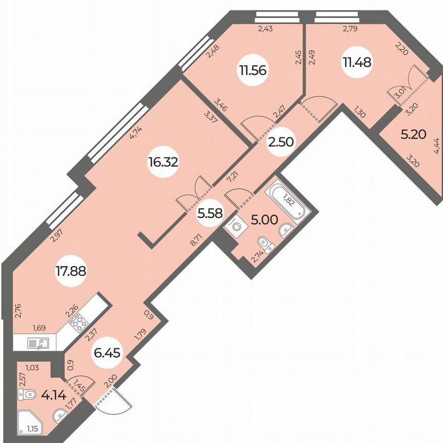 3-к. квартира, 83 м², 11/24 эт.