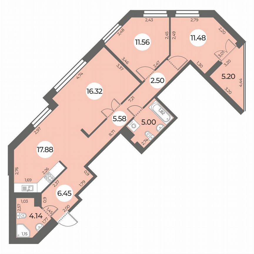3-к. квартира, 83 м², 11/24 эт.