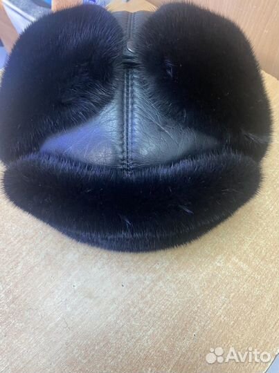 Меховая мужская ушанка с кожанным верхом