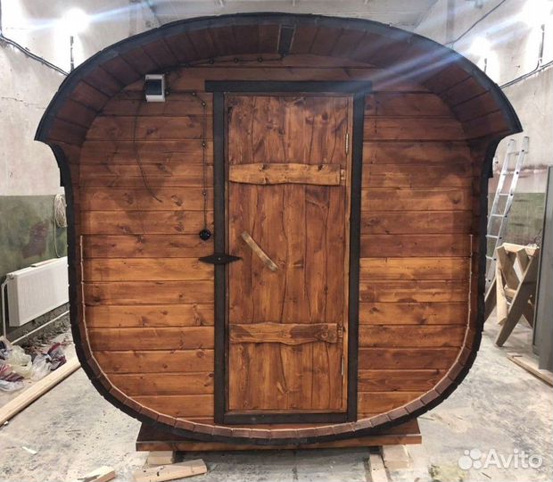 Баня бочка Квадро 2,5 метра с козырьком