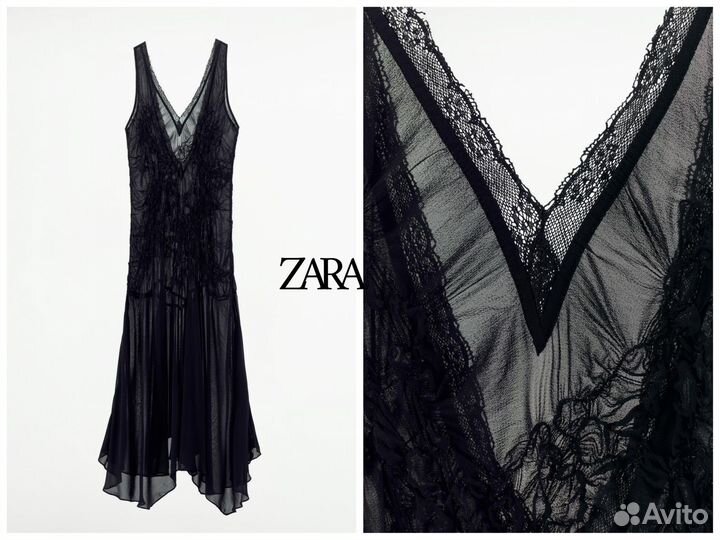 Черное платье с кружевом zara