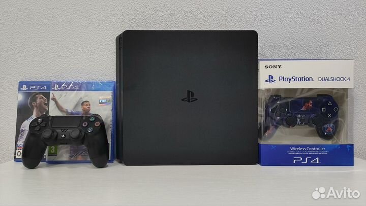 Sony PS4 Slim + 2 геймпада + подписка и 190 игр