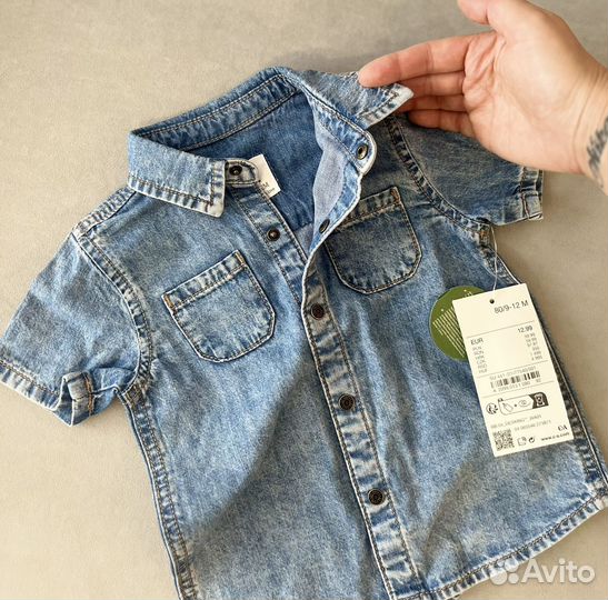 Джинсовая рубашка мальчику.80см