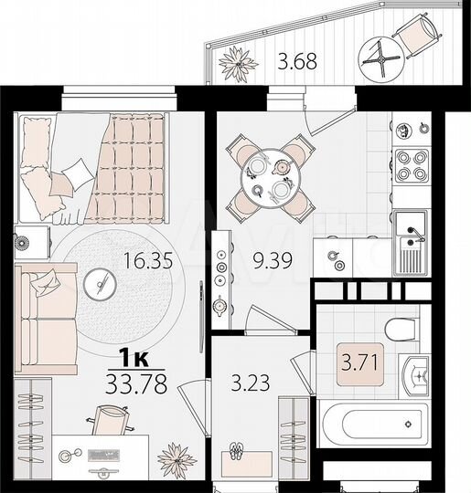 1-к. квартира, 33,8 м², 12/12 эт.