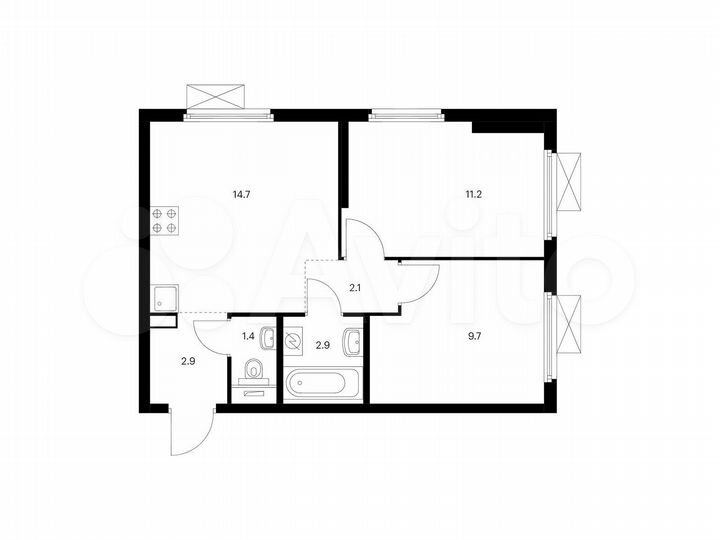 2-к. квартира, 44,9 м², 12/25 эт.