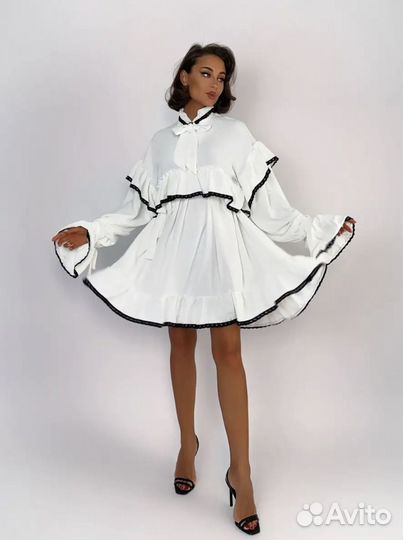 Платье оверсайз праздничное мини с рюшами 48 р