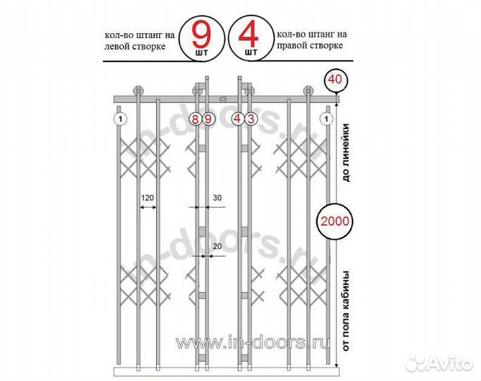 Боствиг несимметричный 9+4, высота 2000мм