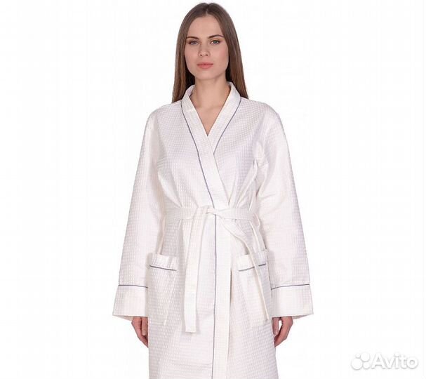 Халат вафельный Home One с кантом отбеленный 60