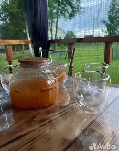 Новый набор чайник и 4 чашки стекло