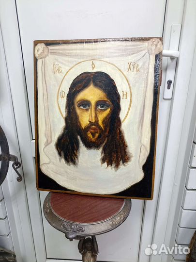 Икона старинная (Спас не рукотворный) 52 см