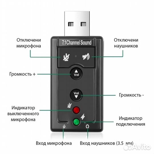 Внешняя USB звуковая карта 7.1-канальный 3D-звук