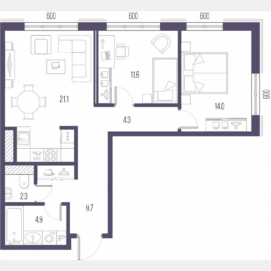 2-к. квартира, 67,9 м², 8/9 эт.
