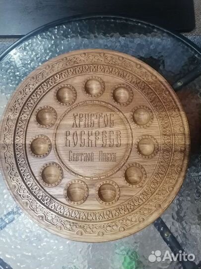 Пасхальный, деревянный поднос для яиц и пасхи