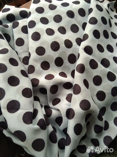 Шифон ткань, светло голубой черный горох