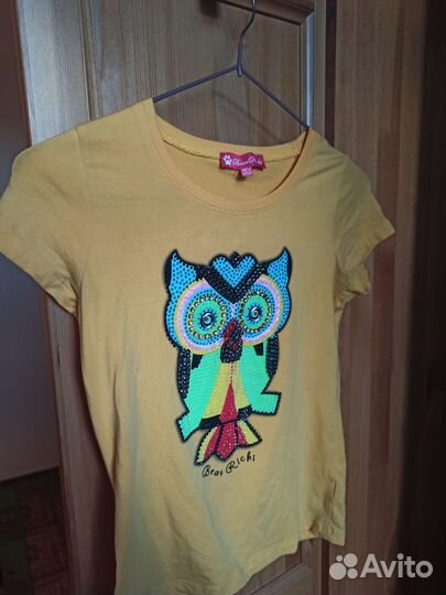 Детская футболка с блестящей совой желтая