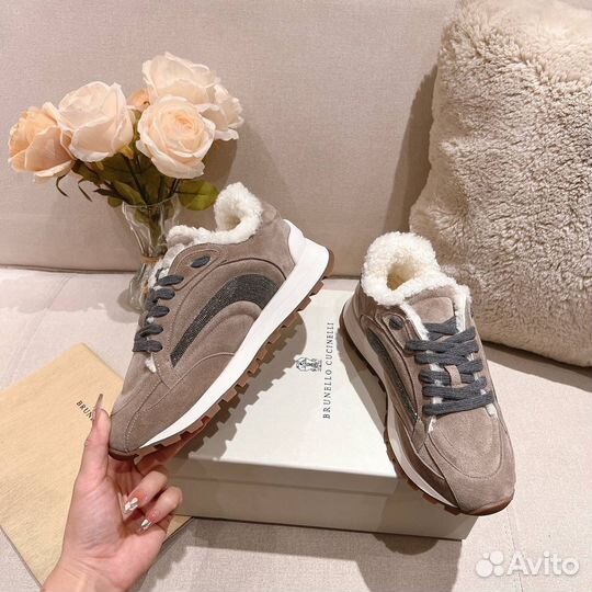 Кроссовки Brunello Cucinelli замша и мех