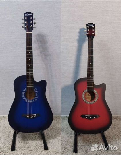 Гитары акустические новые синие и красные 38