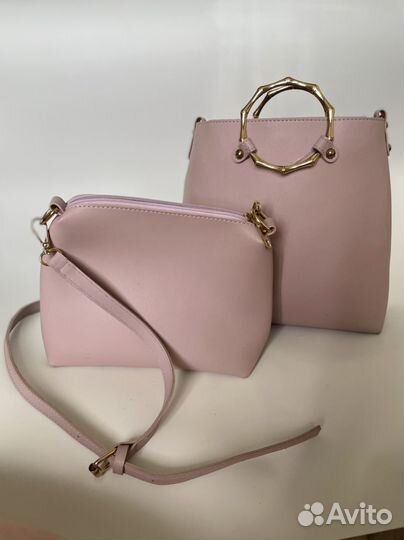 Сумка женская комплект 2 штуки пыльно-розовая