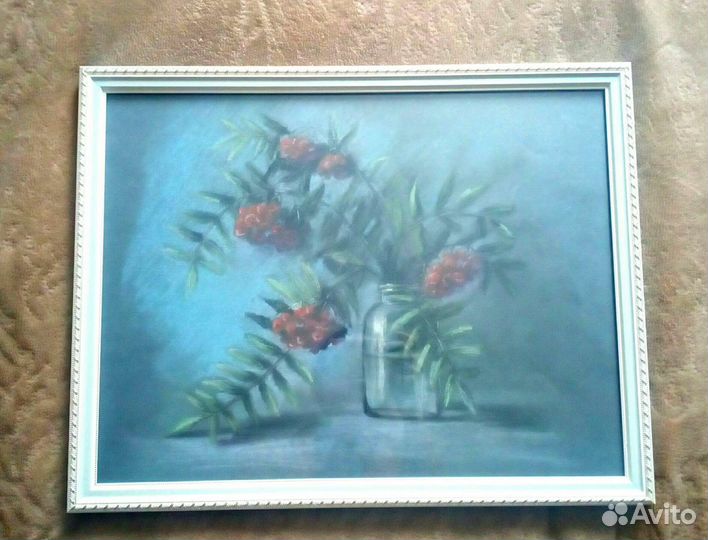 Большая Картина пастелью Ветки рябины