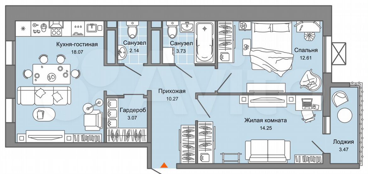 3-к. квартира, 66 м², 8/8 эт.