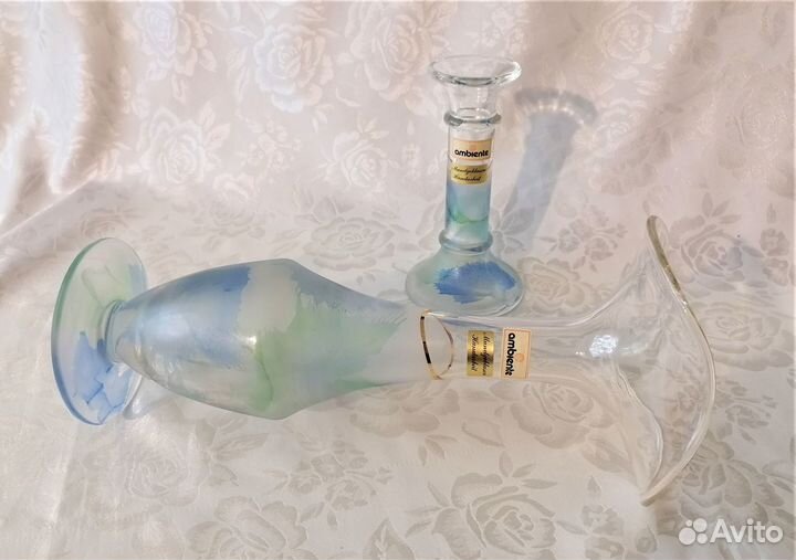 Ваза и подсвечник цветное стекло, Германия