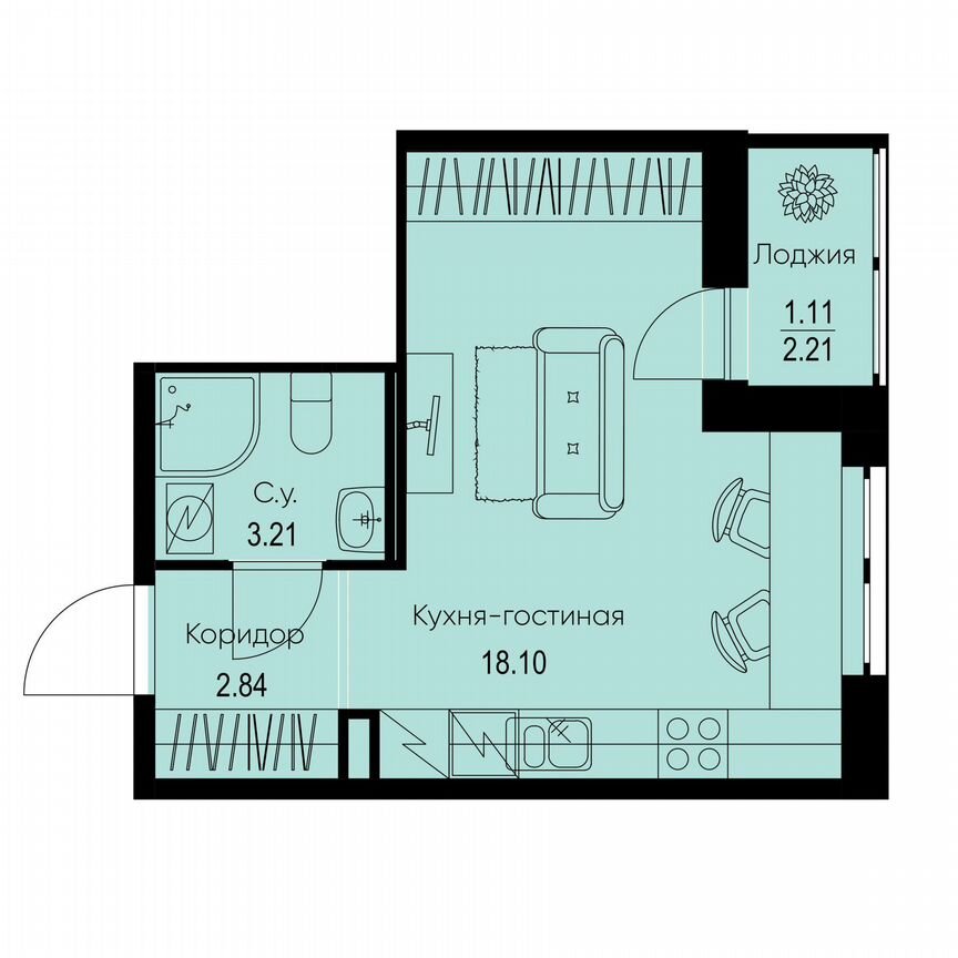 Квартира-студия, 25,3 м², 6/9 эт.