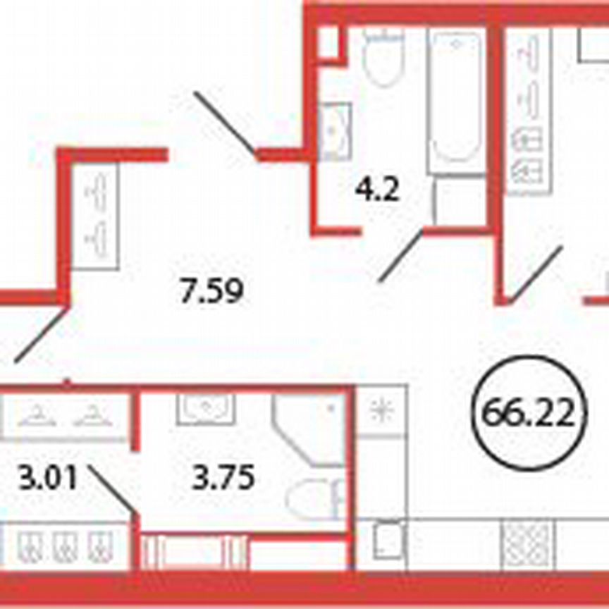 2-к. квартира, 66,2 м², 11/12 эт.