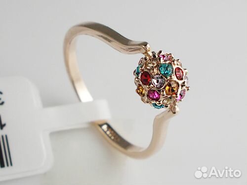 Кольцо позолоченное 17,5 р-р, с кристаллами, новое