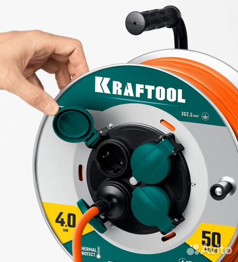 Удлинитель на катушке kraftool пвс 3х2.5 50м 4000
