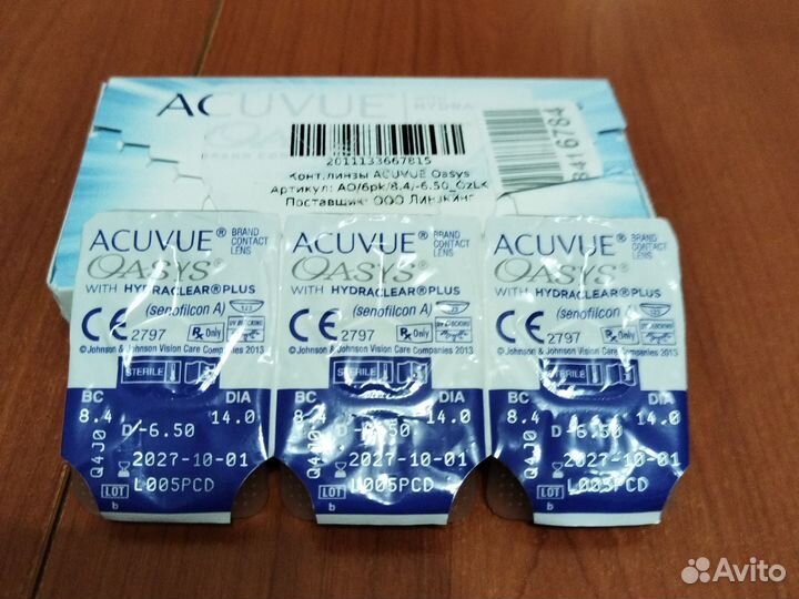 Линзы контактные acuvue oasis двухнедельные -6.50