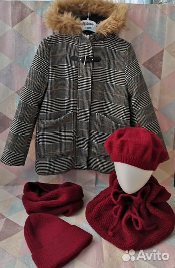 Пальто в клетку для девочки ростом 134-145