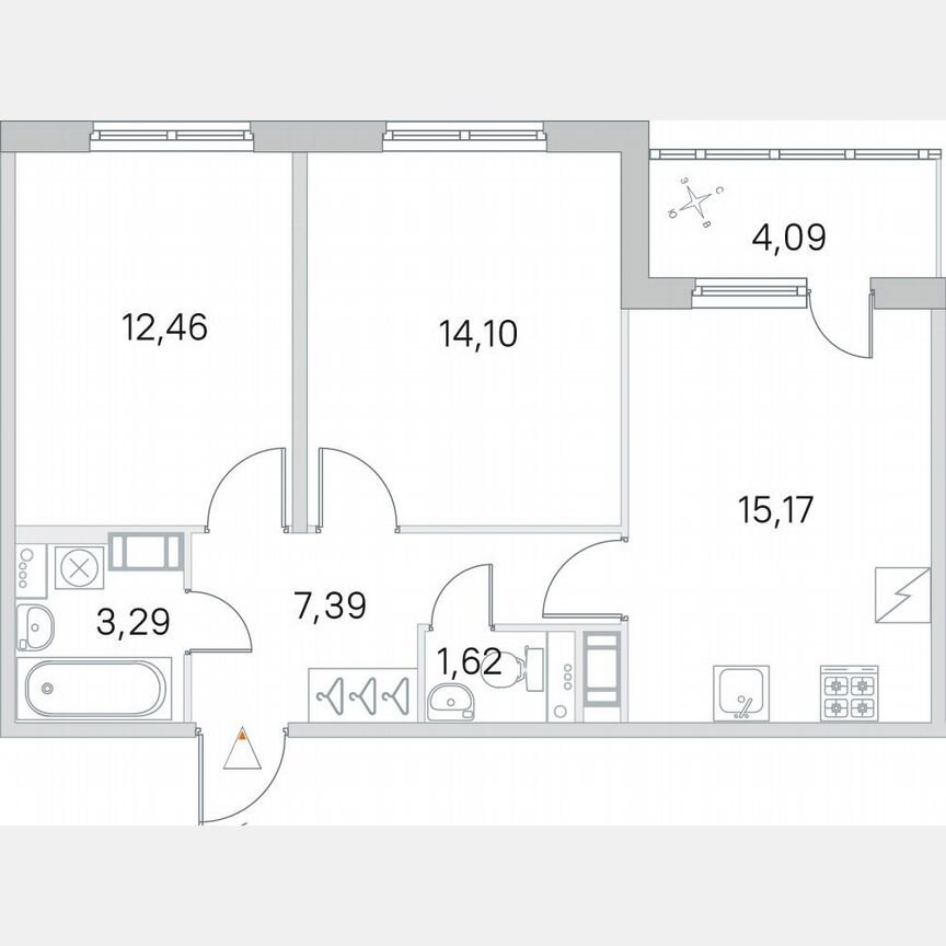 2-к. квартира, 56,1 м², 3/5 эт.