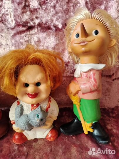 Резиновые игрушки СССР Буратино, Карлсон, Баба Яга