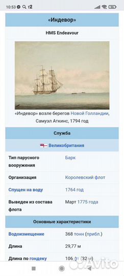 Сборная модель парусного корабля H.M Sendeavour