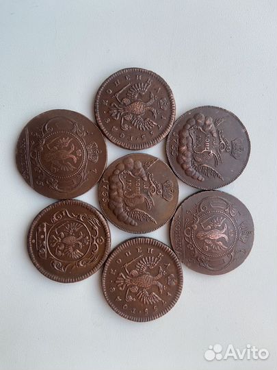 Набор 1 копейка 1755 года орел В облаках 7 штук