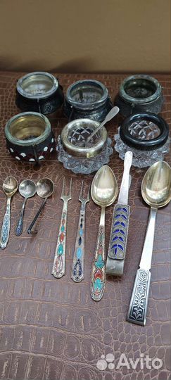 Серебро столовое,эмаль,84 проба,ложечки для соли