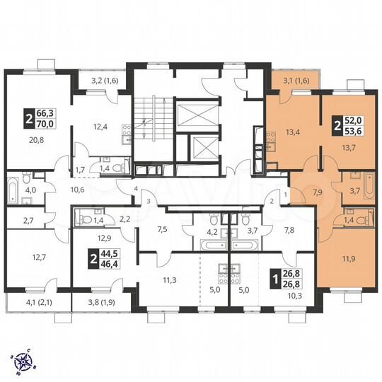 2-к. квартира, 53,3 м², 22/24 эт.