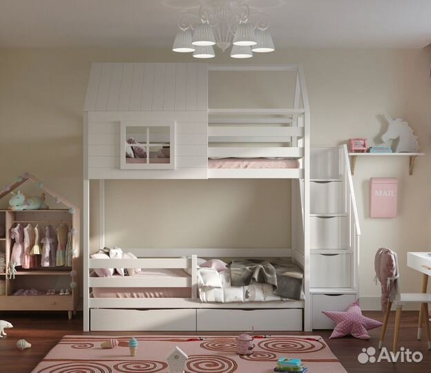 Детская кровать из массива дерева двухъярусная