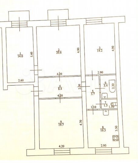 4-к. квартира, 95,6 м², 3/3 эт.